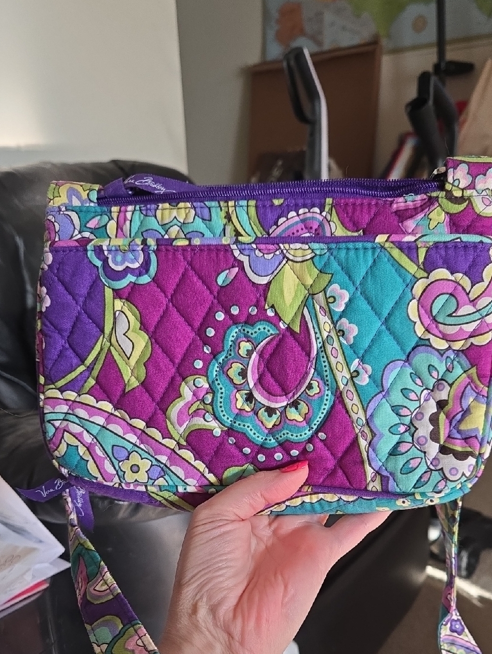 Vera Bradley Purple Teal Floral Quilted Crossbody - Picture 5 of 6